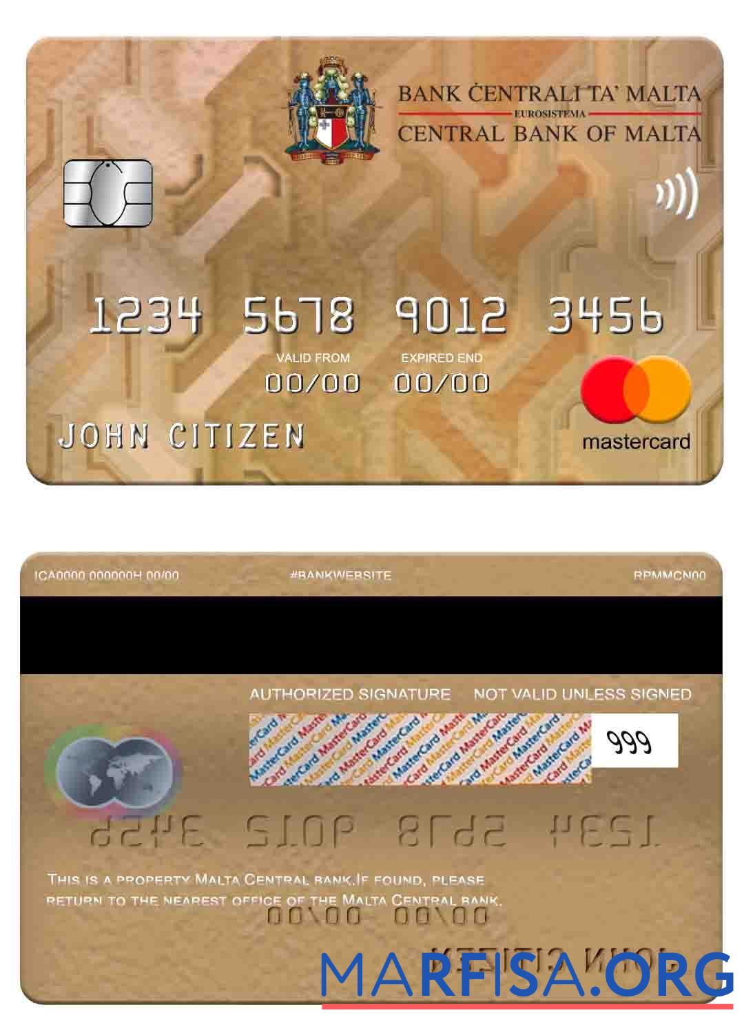 Blank Malta Central Bank mastercard download for verification